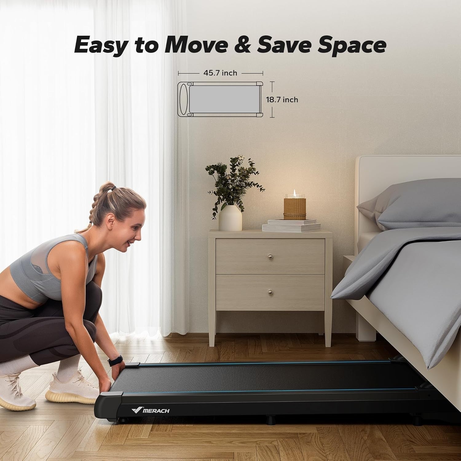 Under Desk Walking Treadmill 0-9% Incline Quiet Home Office Gym