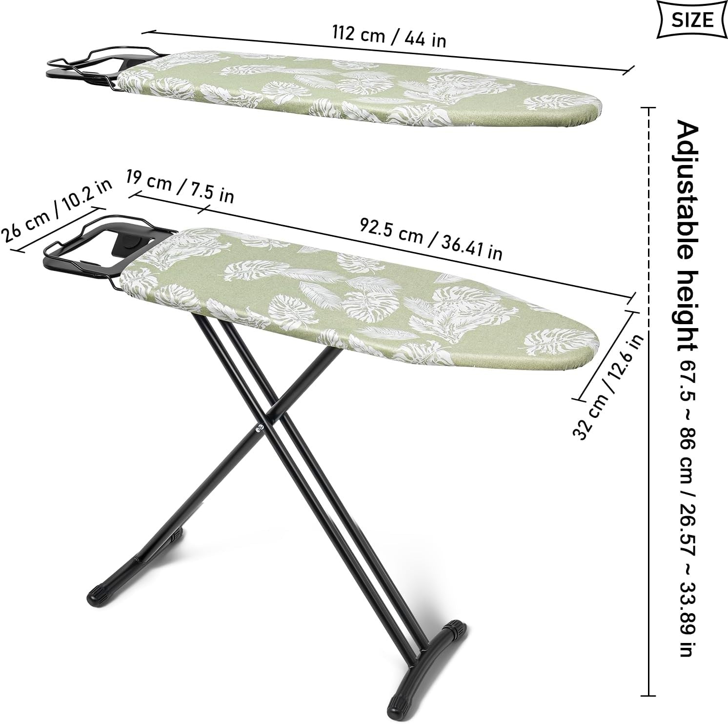 Medium Folding Ironing Board Adjustable Height Heat Resistant Green