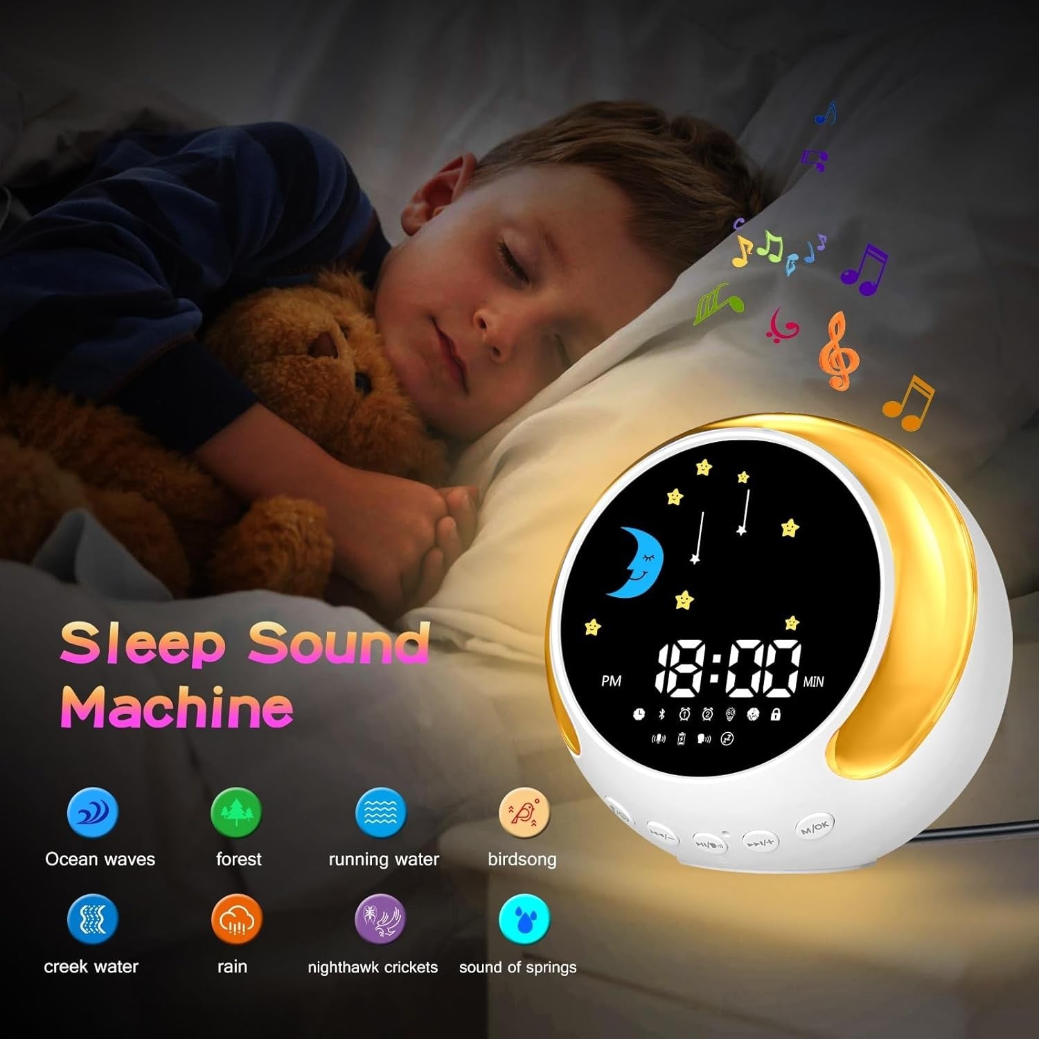 Kids Sleep Trainer Alarm Clock Bluetooth RGB Night Light OK to Wake Sunrise