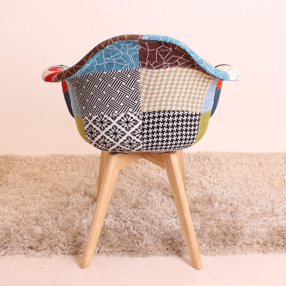 Patchwork Dining Chairs Set of 2 with Arms Wood Legs Fabric