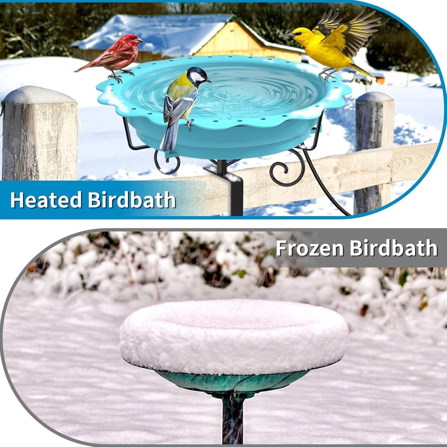 Heated Bird Bath 100W Thermostat Blue Deck Mount Winter Outdoor Water Feeder