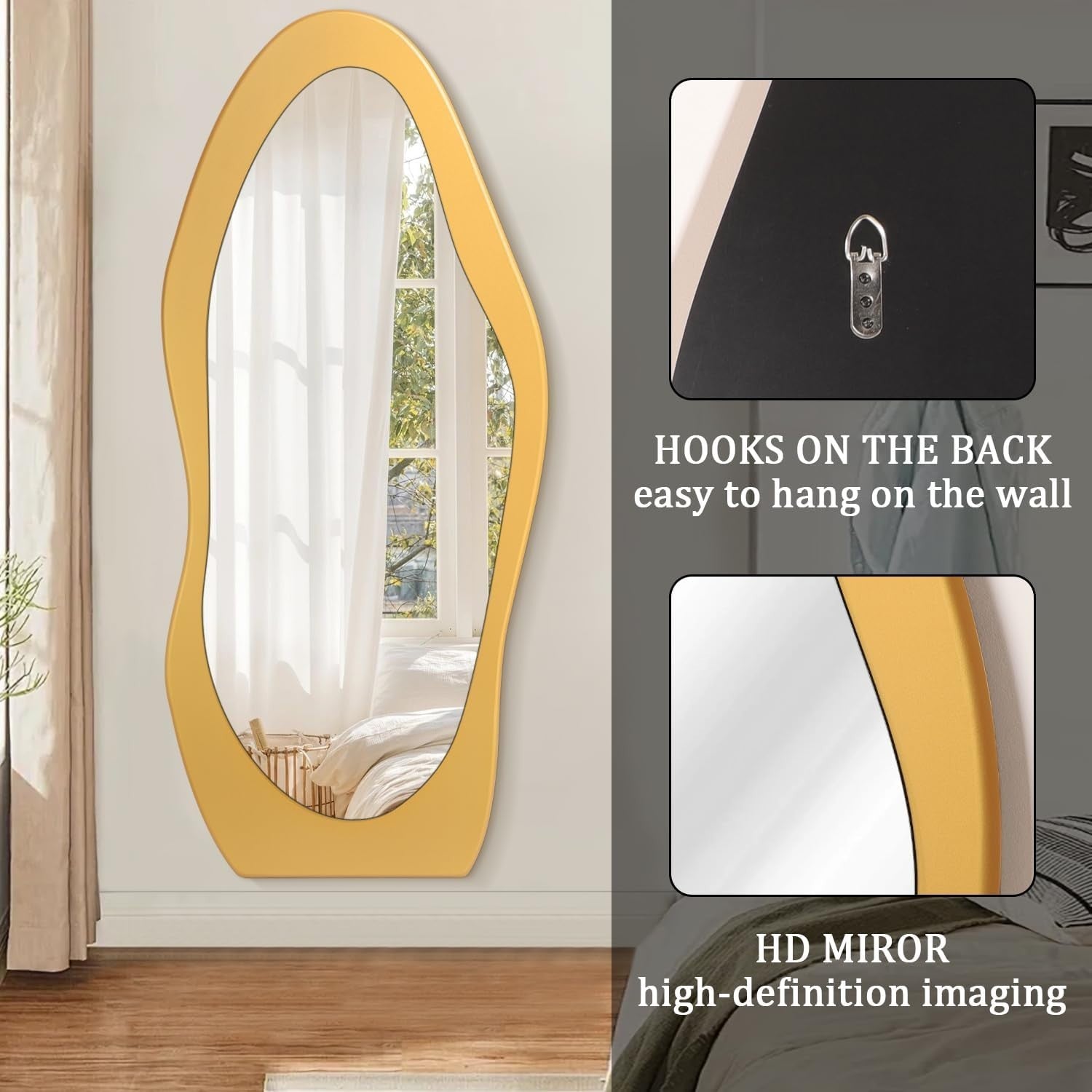 Full Length Golden Wood Frame Mirror 150x60cm - Wall or Floor Use