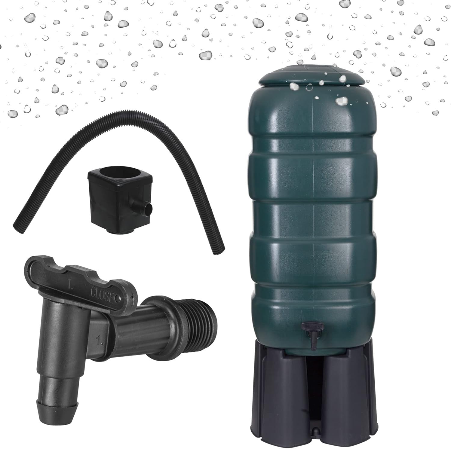 250L Garden Water Butt Kit with Stand, Tap & 6L Watering Can – Green