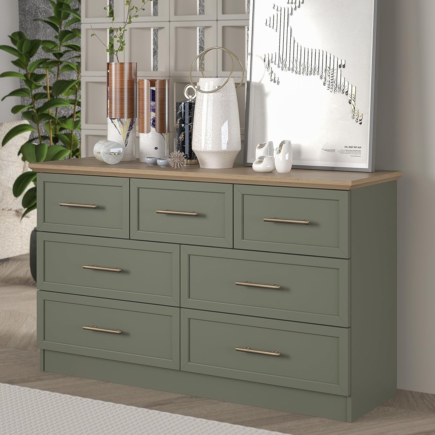 7-Drawer Storage Chest with Oak Top | Durable, Versatile Bedroom Organizer