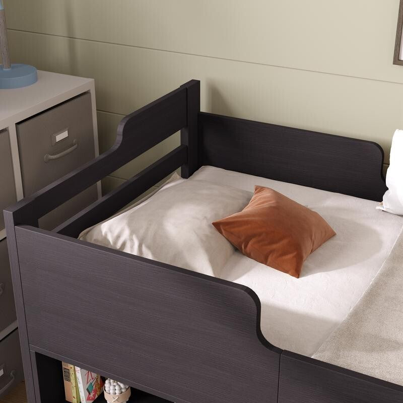 Kids Cabin Bed Mid Sleeper with Drawers Shelves Taupe 3FT Storage Wooden Frame