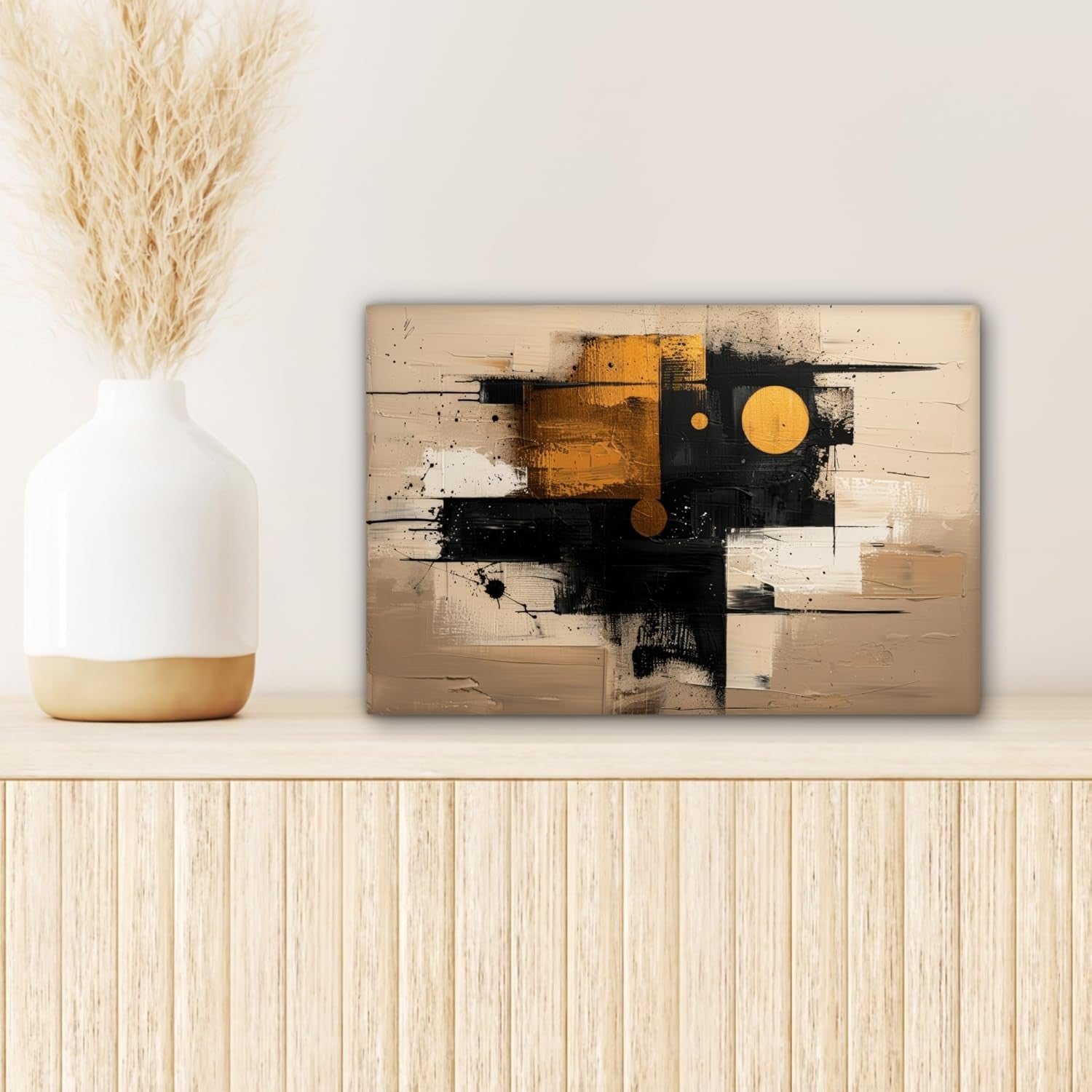 Abstract Gold Black Canvas Wall Art 30x20cm Modern Living Room