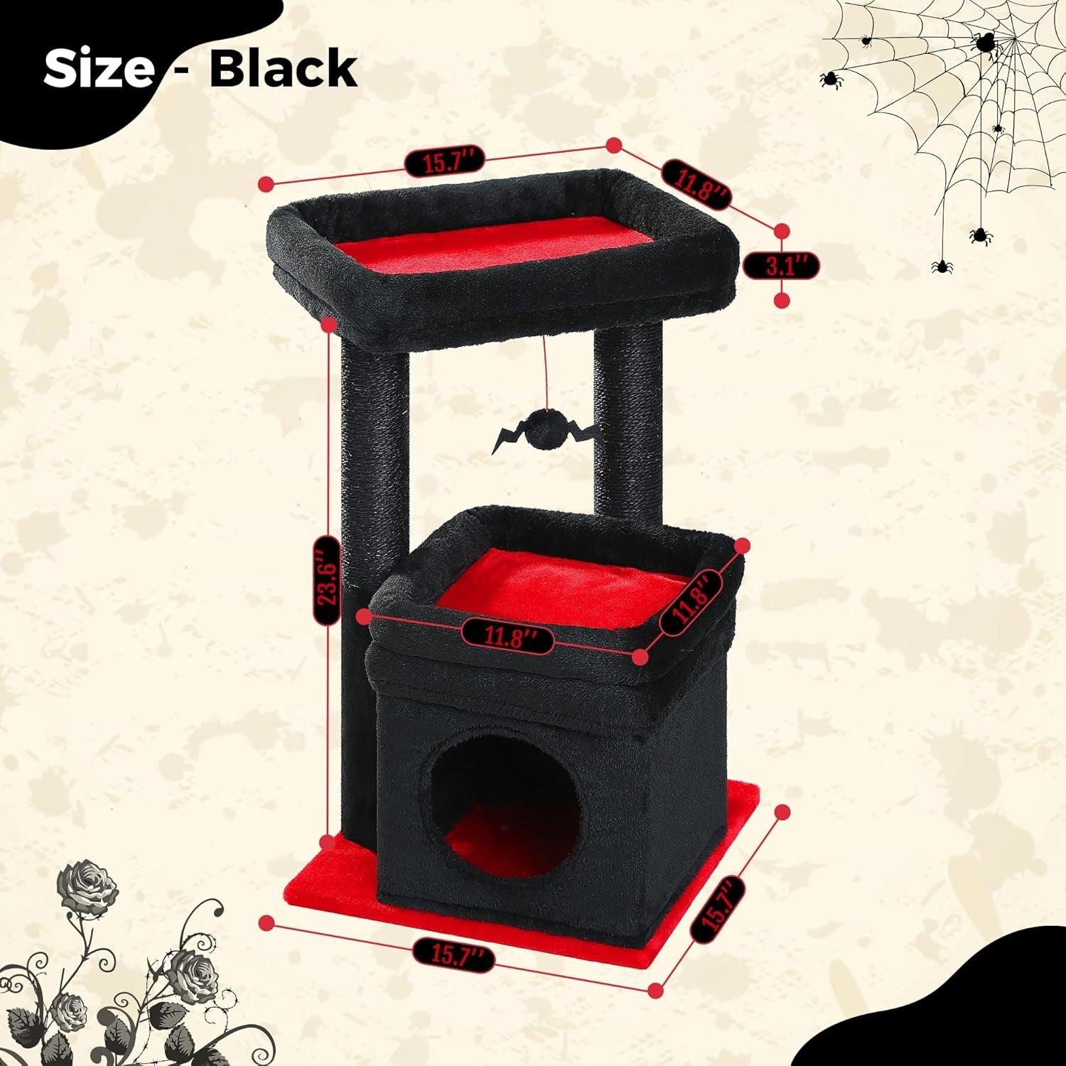 Gothic Small Cat Tree Tower with Condo Perch Sisal Scratching Post