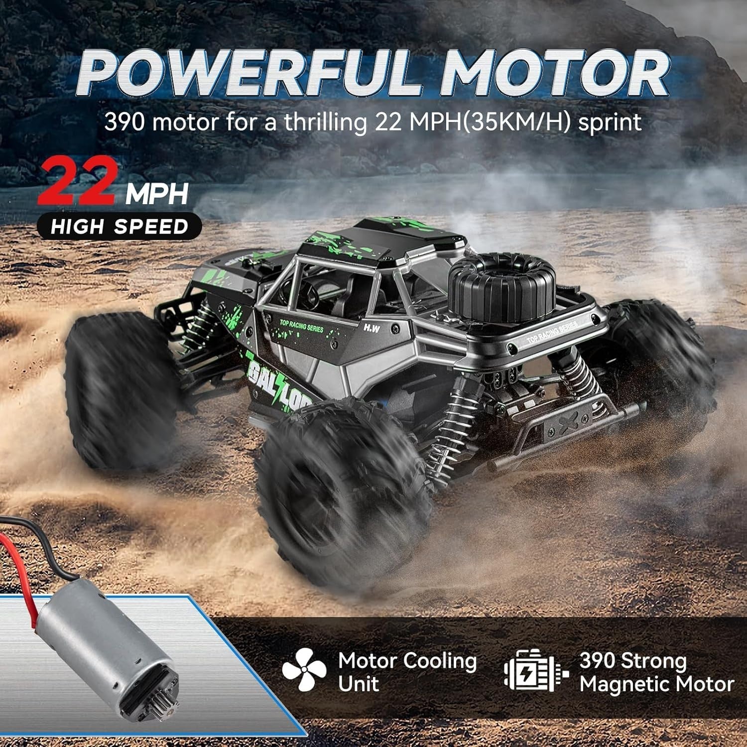 Fast 1:16 RC Truck 4WD 22MPH Off-Road Car with Dual Batteries Boys 14+ Gift