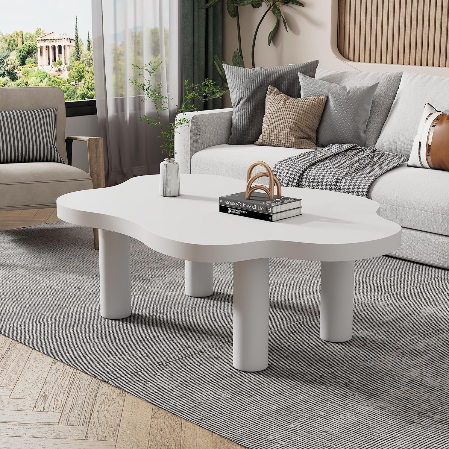 Stylish Cloud-Shaped Wooden Coffee Table, Space-Saving & Easy Assembly 100cm