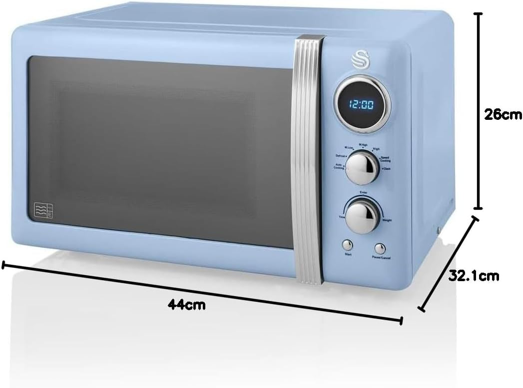 Blue 20L Digital Microwave 800W 6 Power Levels LED Display