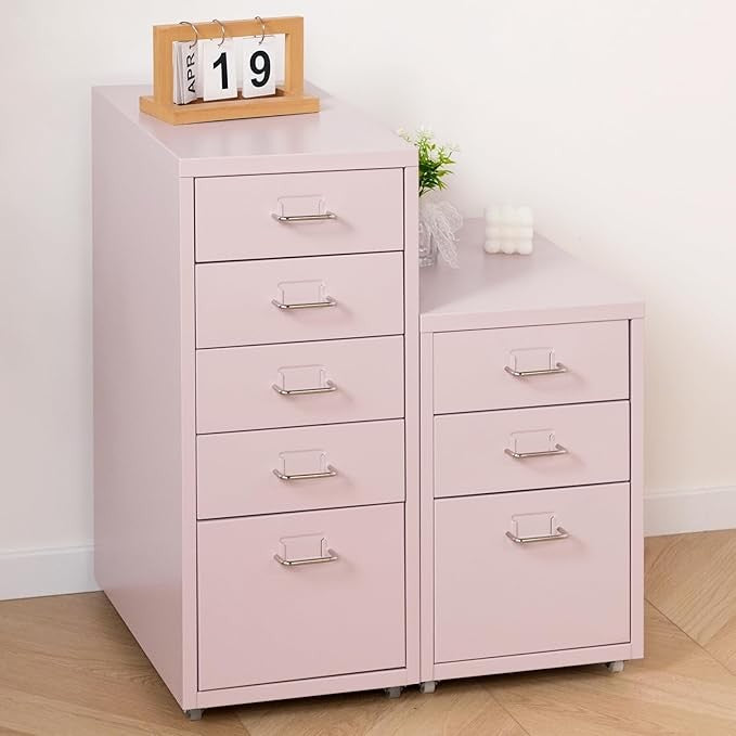 5 Drawer Metal File Cabinet with Wheels, Rolling Lockable Office Storage Unit