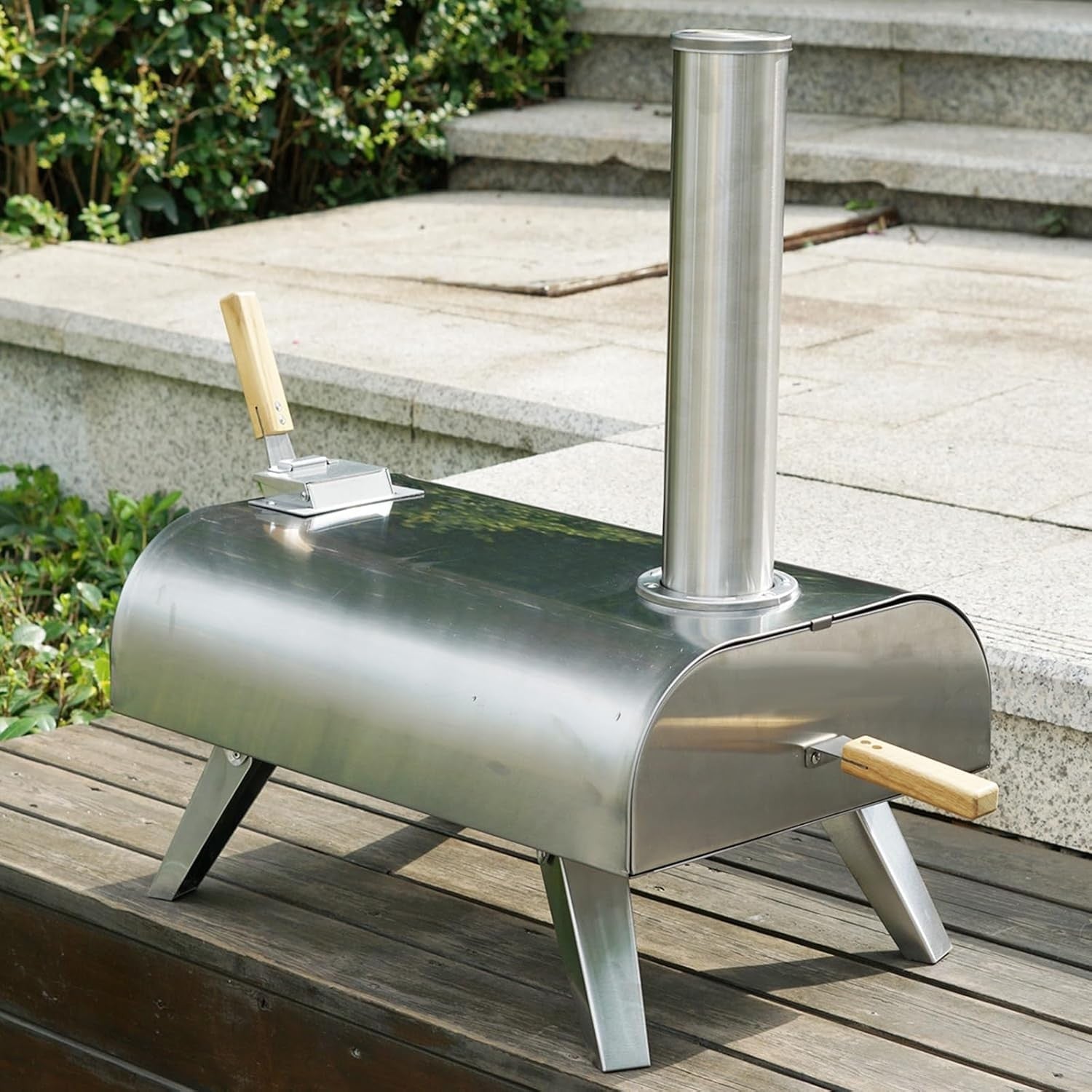Outdoor Wood Fired Pizza Oven | 12" Stainless Steel BBQ Grill with Pizza Stone