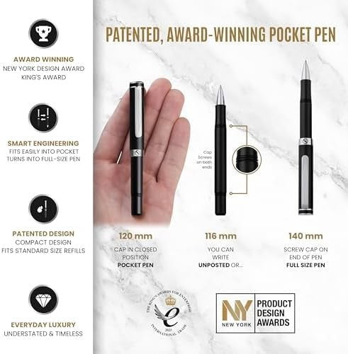 EDC Black Rollerball Pen Chrome Finish Super Fine Pocket Pen Model