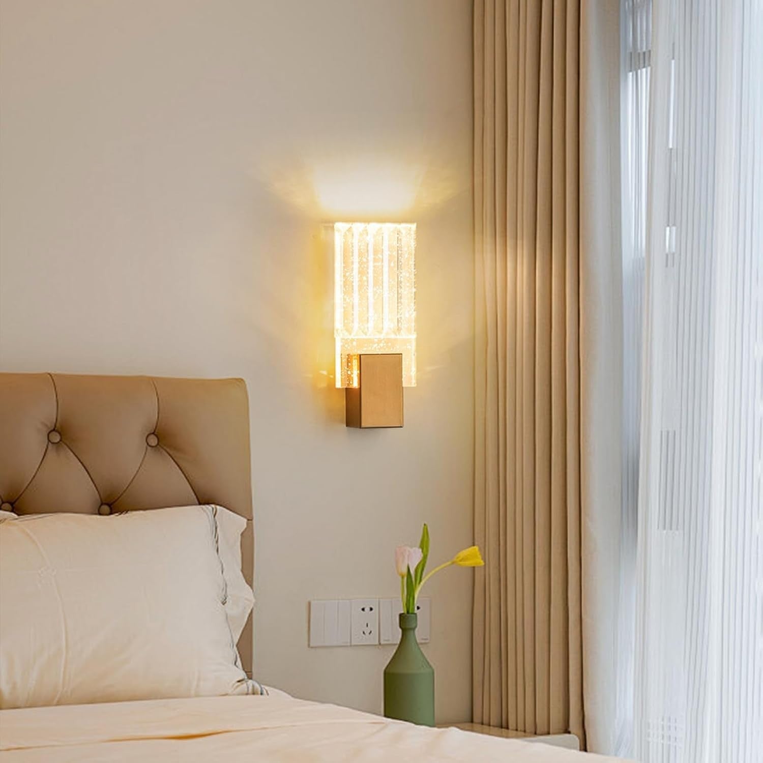 Gold Crystal LED Wall Light Sconce 3-Color Modern Fixture for Hallway Room