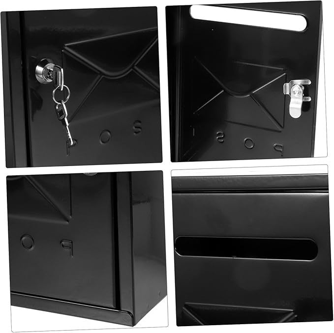 Lockable Wall Mounted Mailbox Black Iron Rainproof Post Box Secure Letter Holder