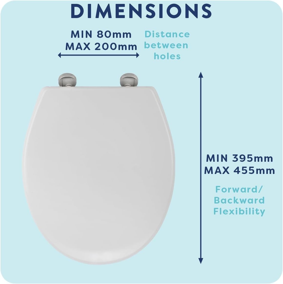 White Toilet Seat Soft Close Quick Release Adjustable Hinges Antibacterial