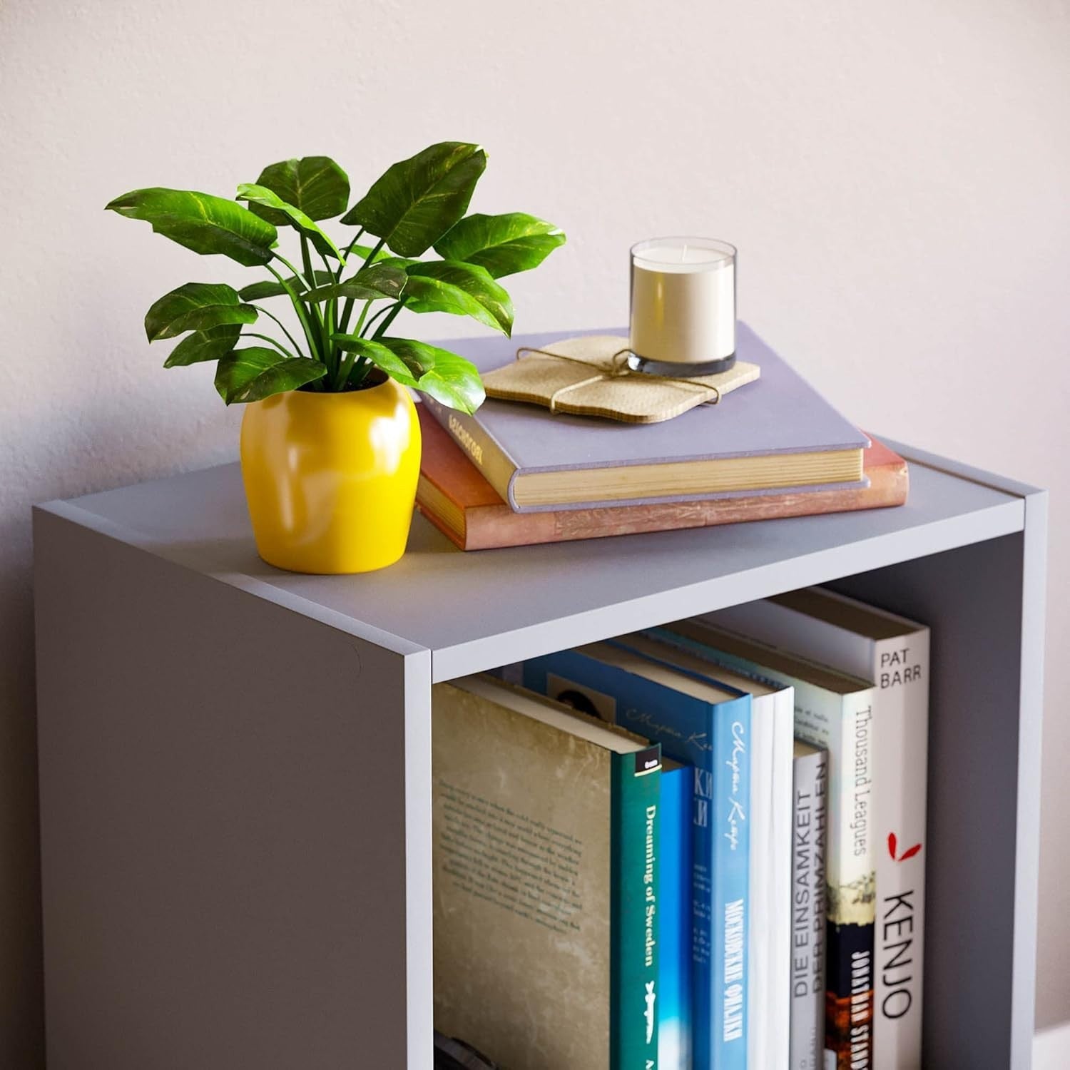 2 Tier Grey Wooden Cube Bookcase Small Storage Shelf for Living Room Office