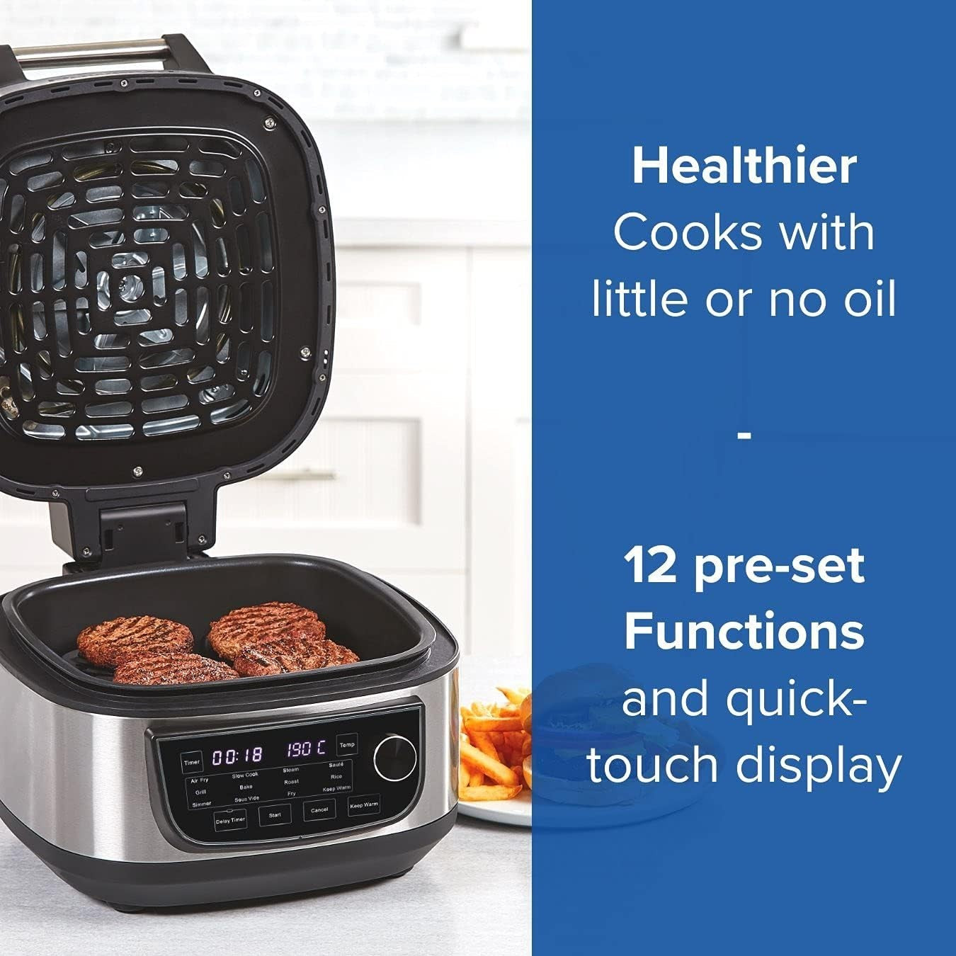 5.7L Air Fryer Grill Multicooker 12-in-1 200°C Dual Heat Nonstick LED