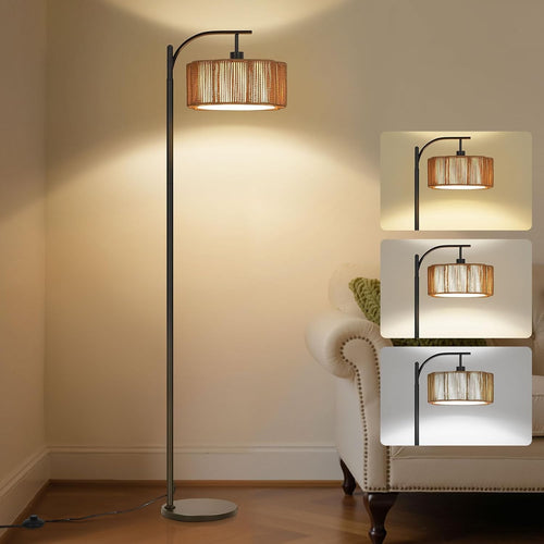 Rattan Boho Floor Lamp Dimmable 3 Colour Standing Light Foot Switch