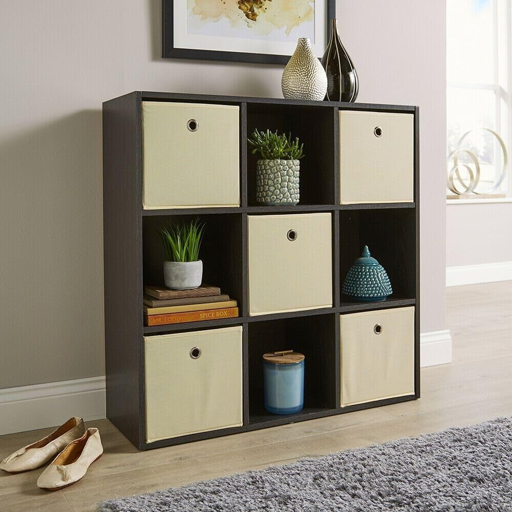 9 Cube Storage Shelf Black Wooden Bookcase Display Unit 90cm