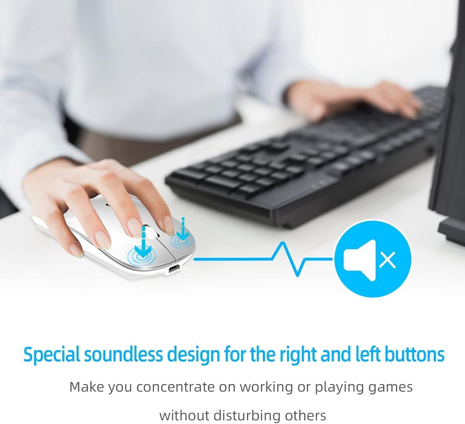 Wireless Bluetooth Mouse Rechargeable Slim Silent Click USB Portable Silver