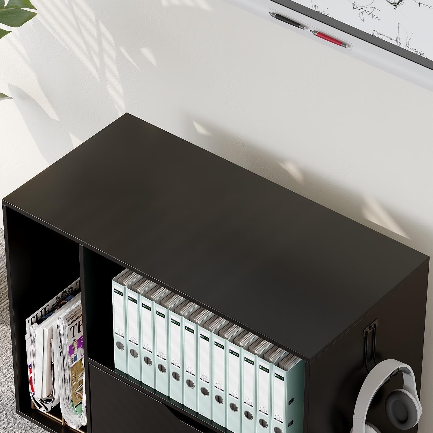 Black Mobile File Cabinet 80cm Rolling Printer Stand Storage