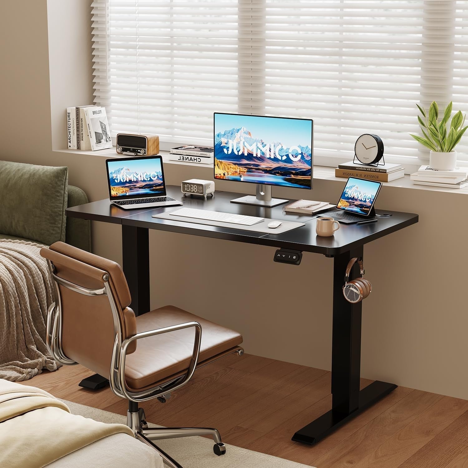 Electric Standing Desk 120x60cm Adjustable Sit Stand Table with Memory, Black