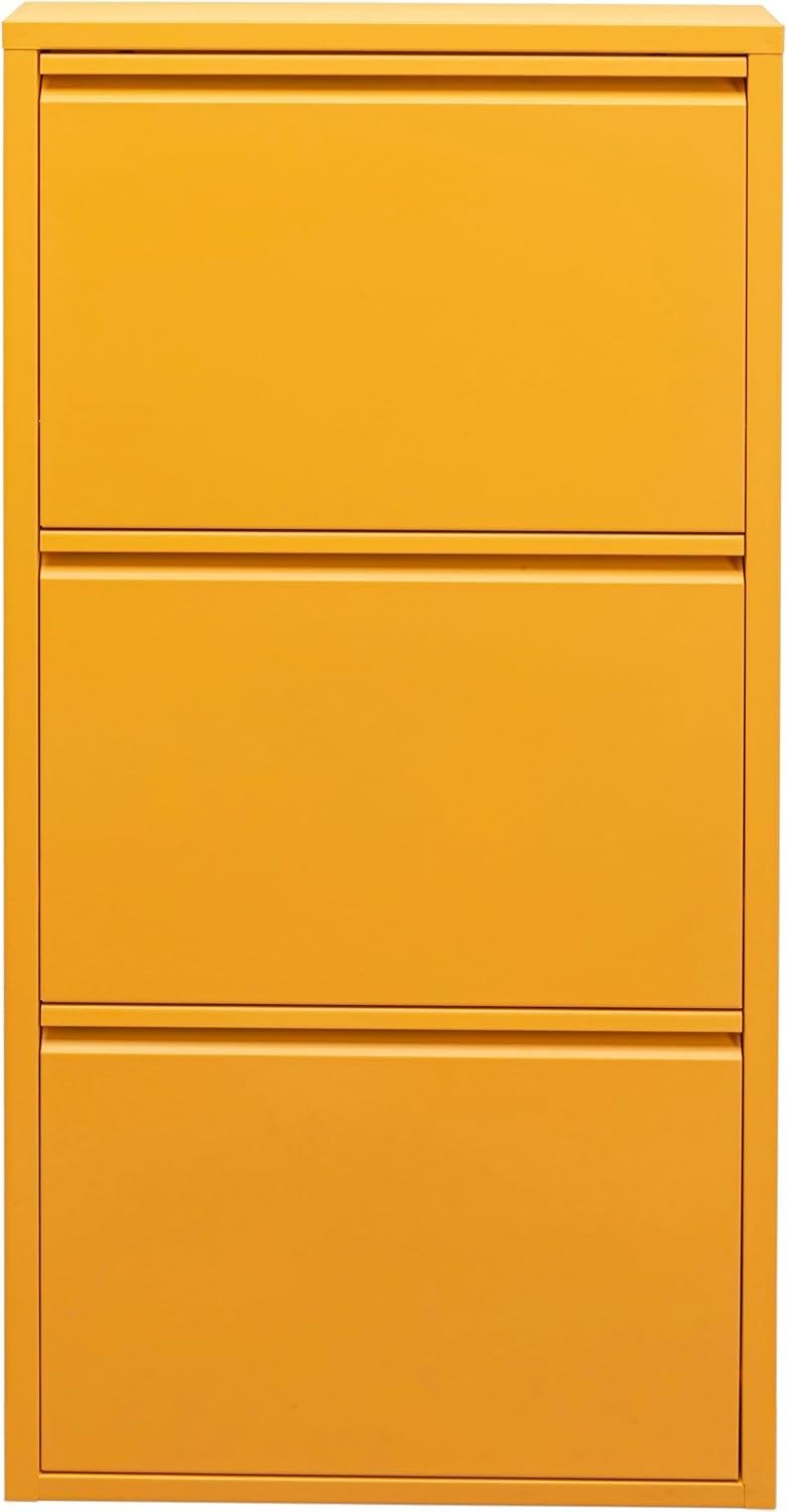 Space-Saving 3-Tier Flip Shoe Cabinet, Slim Metal Rack for 6 Pairs, Yellow
