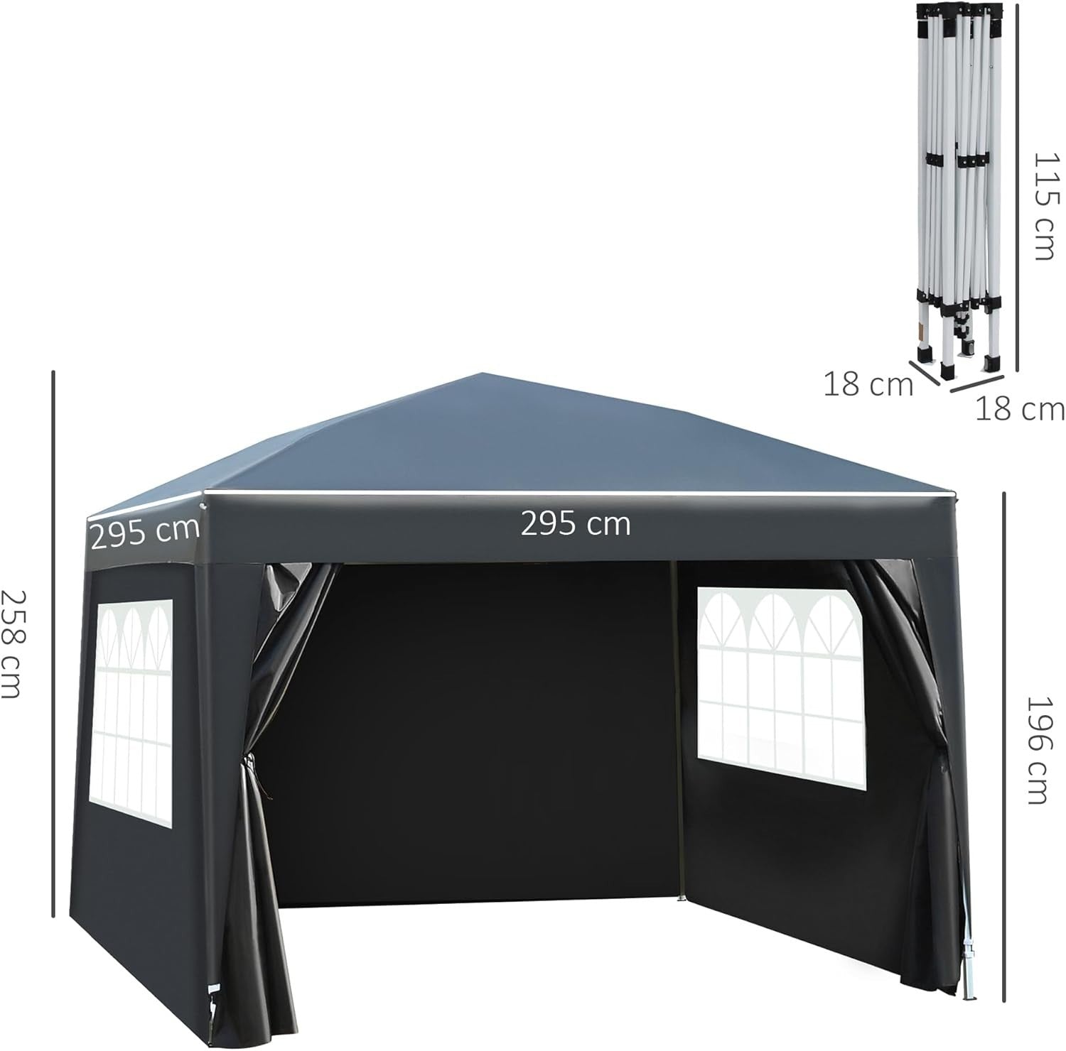 3x3m Pop Up Gazebo Garden Party Tent Waterproof w/ Sidewalls Black