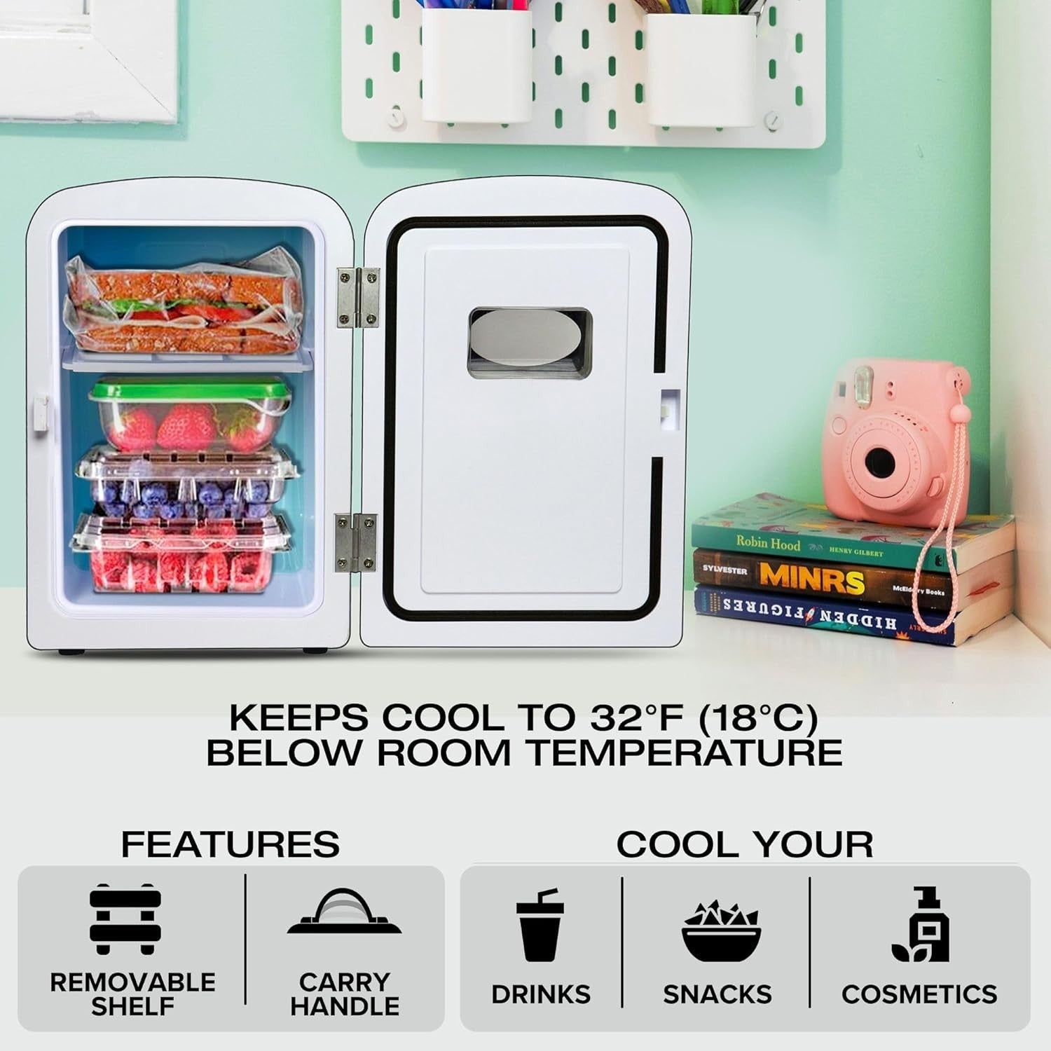 Retro 4L Mini Fridge Cooler Portable Compact Bedroom Office Black