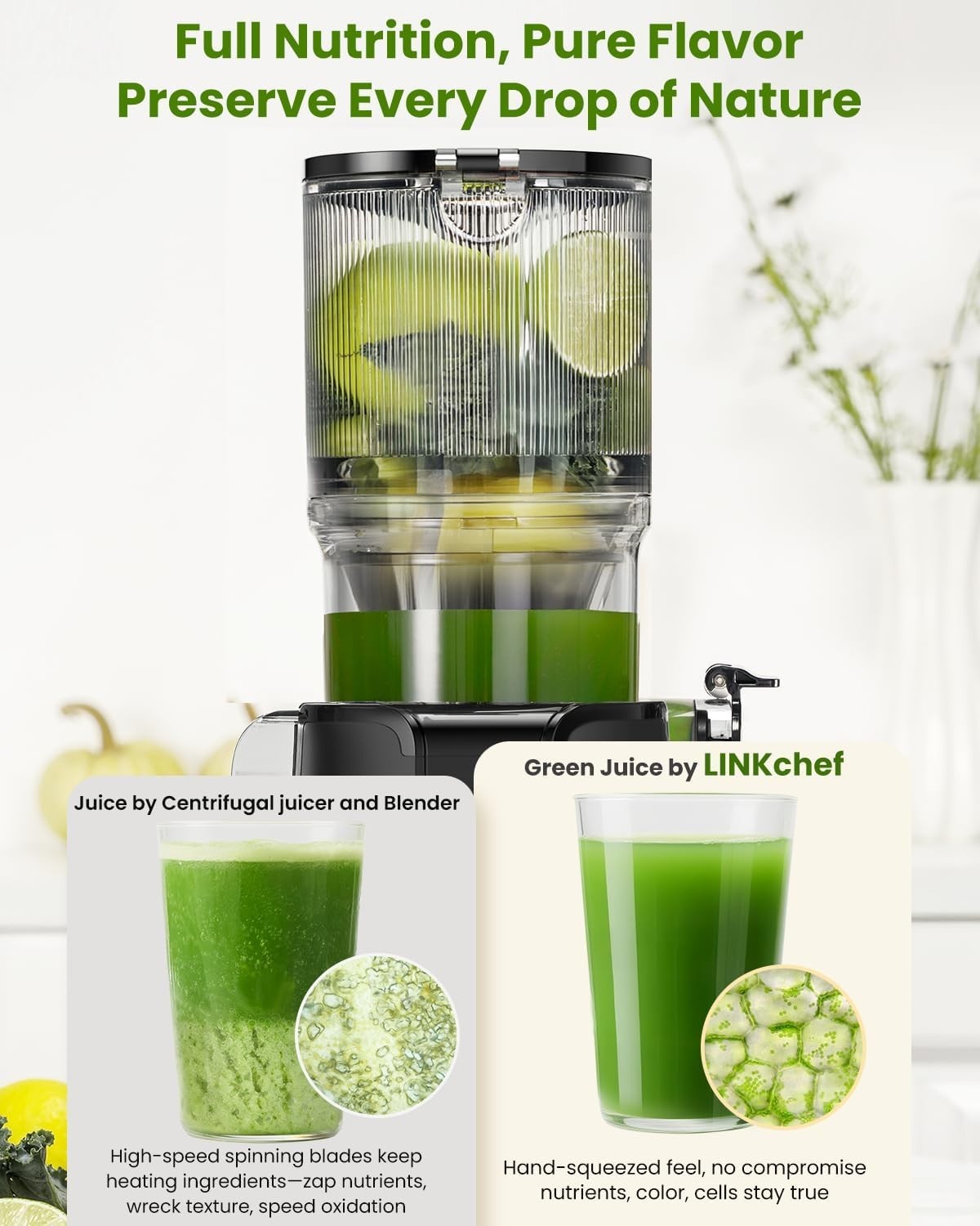Cold Press Juicer 4.35in Wide Chute Whole Fruit Slow 200W High Yield
