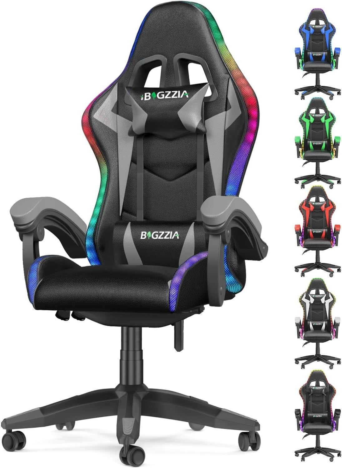 Gaming Chair Recliner Office PC Video Game High Back LED RGB Lights Grey