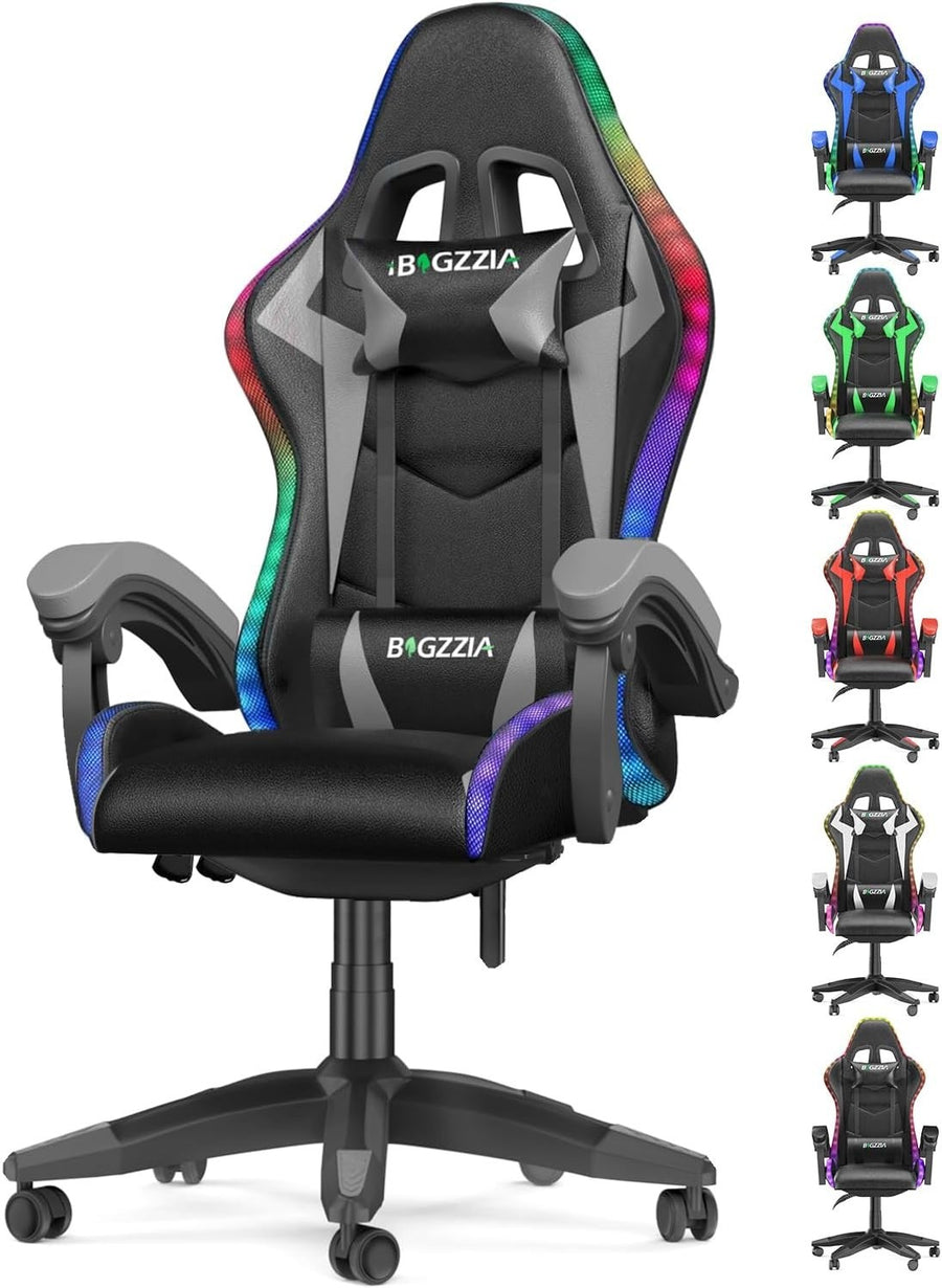 Gaming Chair Recliner Office PC Video Game High Back LED RGB Lights Grey