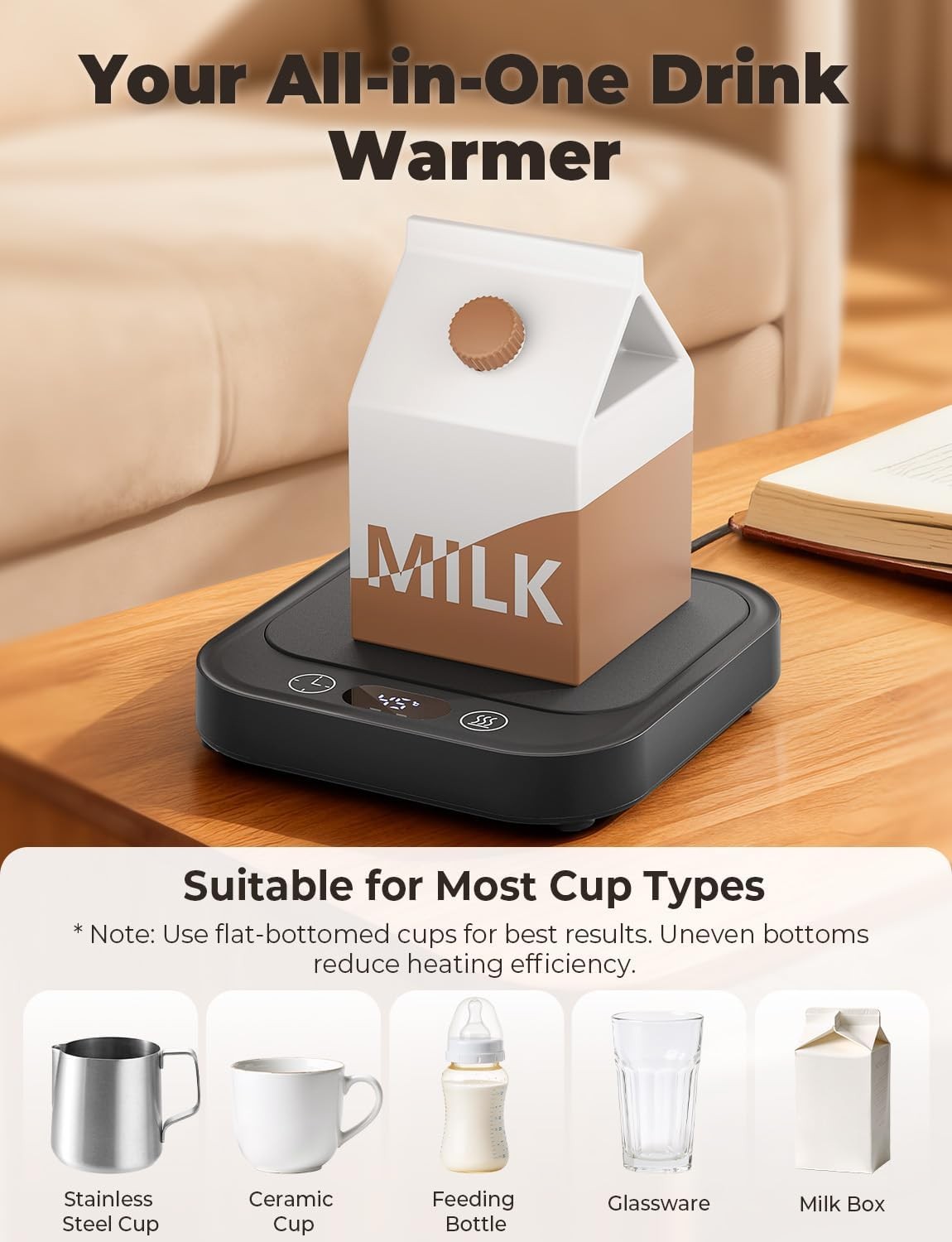 Coffee Mug Warmer 4 Temp Settings 8H Timer Desk Cup Heater