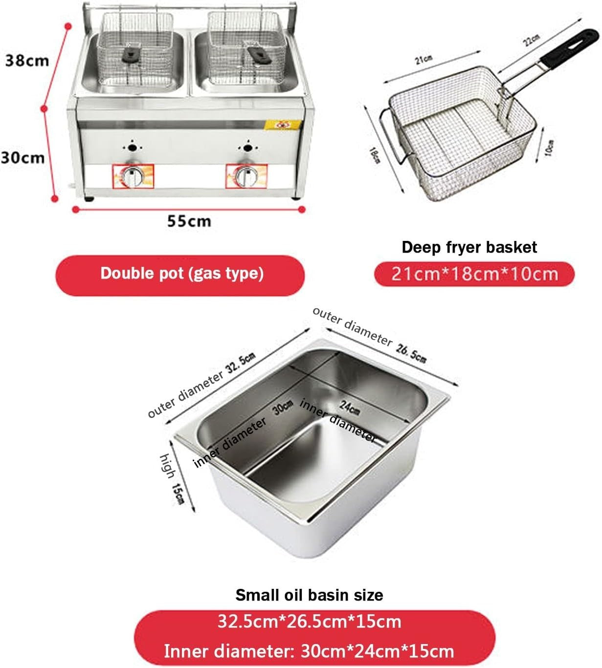 Commercial LPG Gas Deep Fat Fryer Dual Tank 10L x2 Countertop Stainless