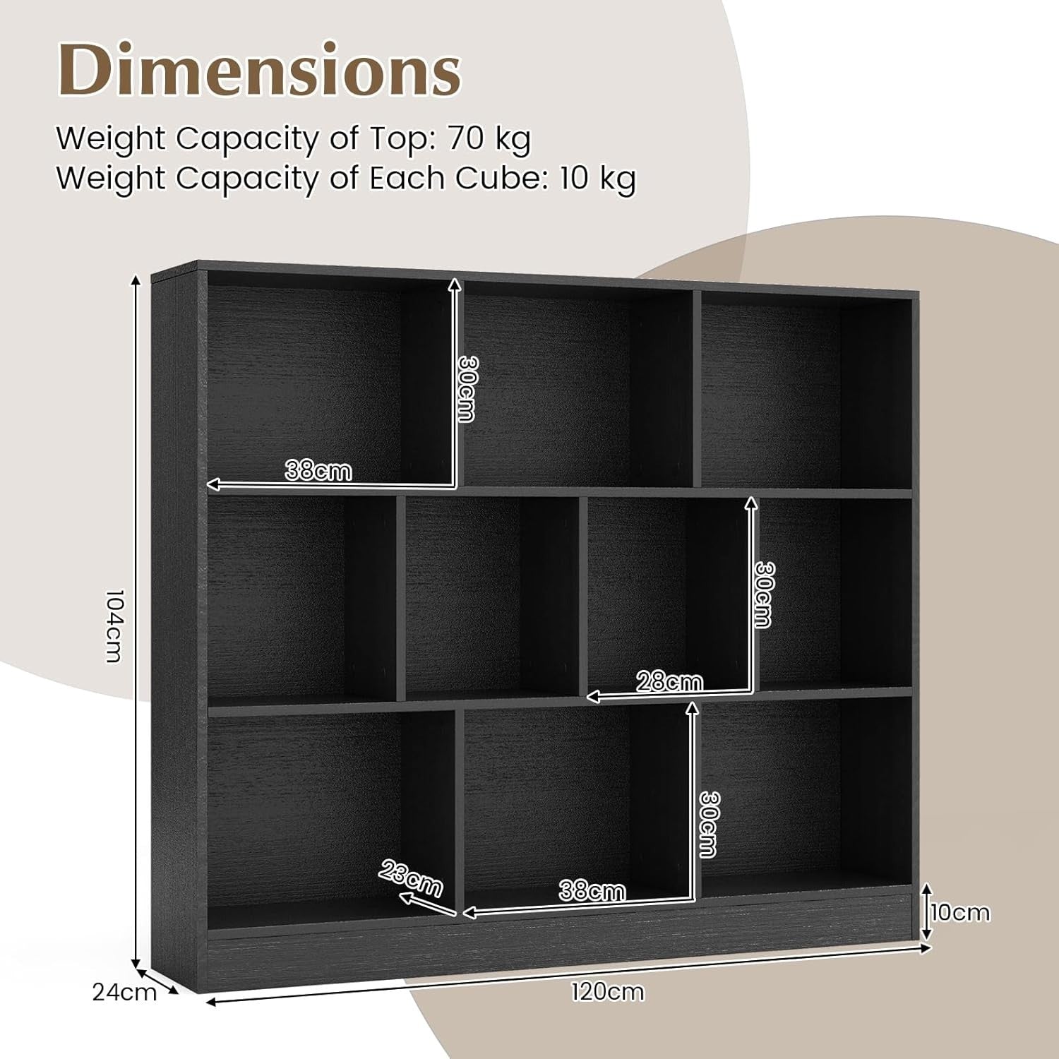 3 Tier Cube Bookcase 10 Compartment Storage Shelving Unit Display Black