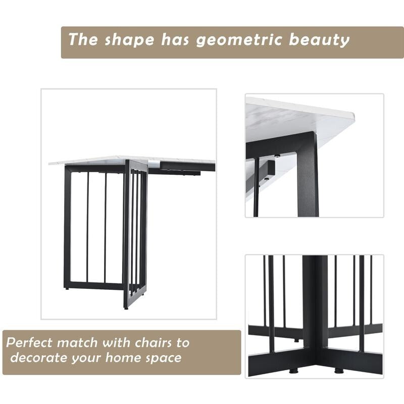 140x80cm Marble Effect Dining Table with Black V-Frame Legs, Adjustable Feet