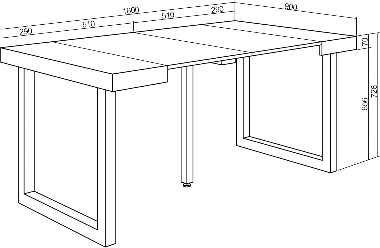 Extendable Folding Dining Table for 8, Black Wood, Solid Legs, Modern