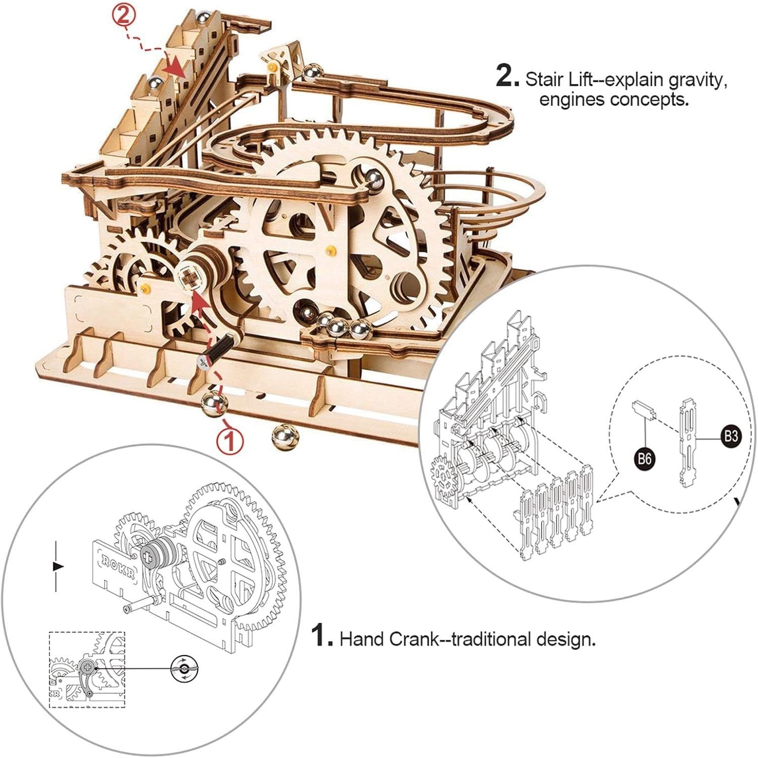3D Wooden Marble Run Puzzle Coaster | Hand-Cranked Mechanical Model Kit