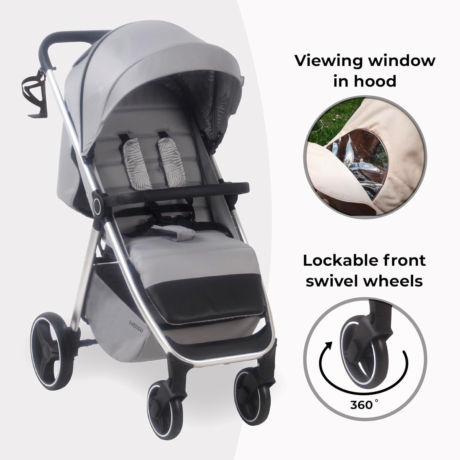 Compact Baby Stroller From Birth to 4 Years 22kg XL Canopy 4 Wheel Suspension
