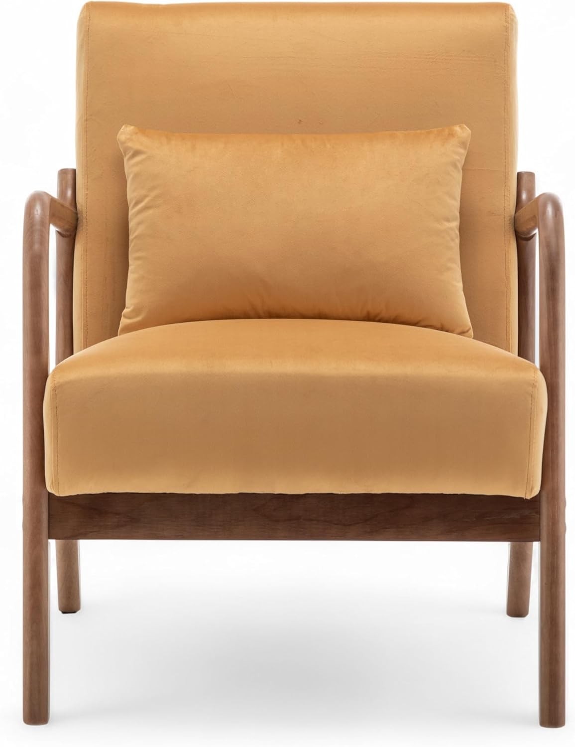 Gold Velvet Accent Chair w/ Lumbar Cushion – Small Armchair