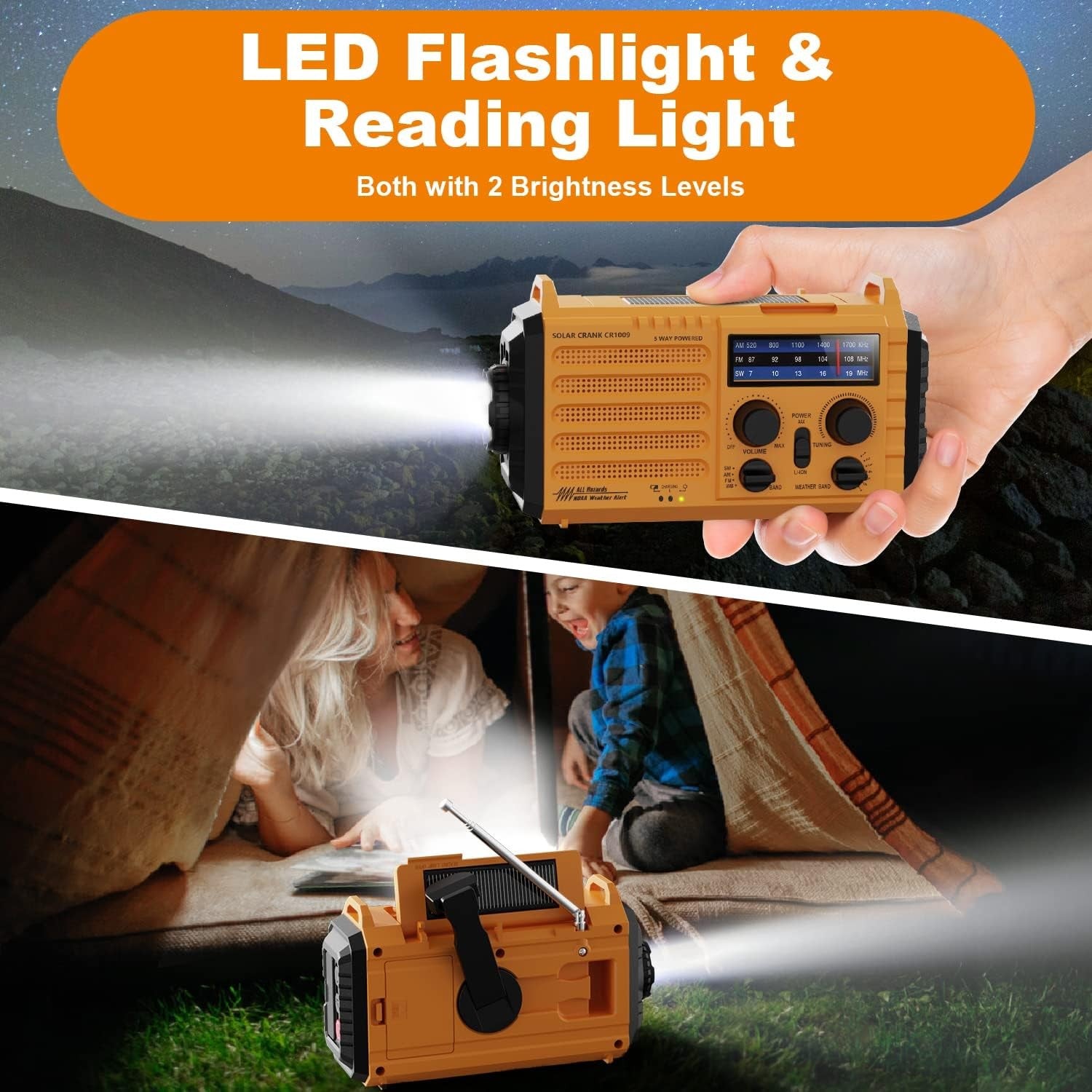 Solar Hand Crank Emergency Radio AM FM USB Phone Charger Torch SOS