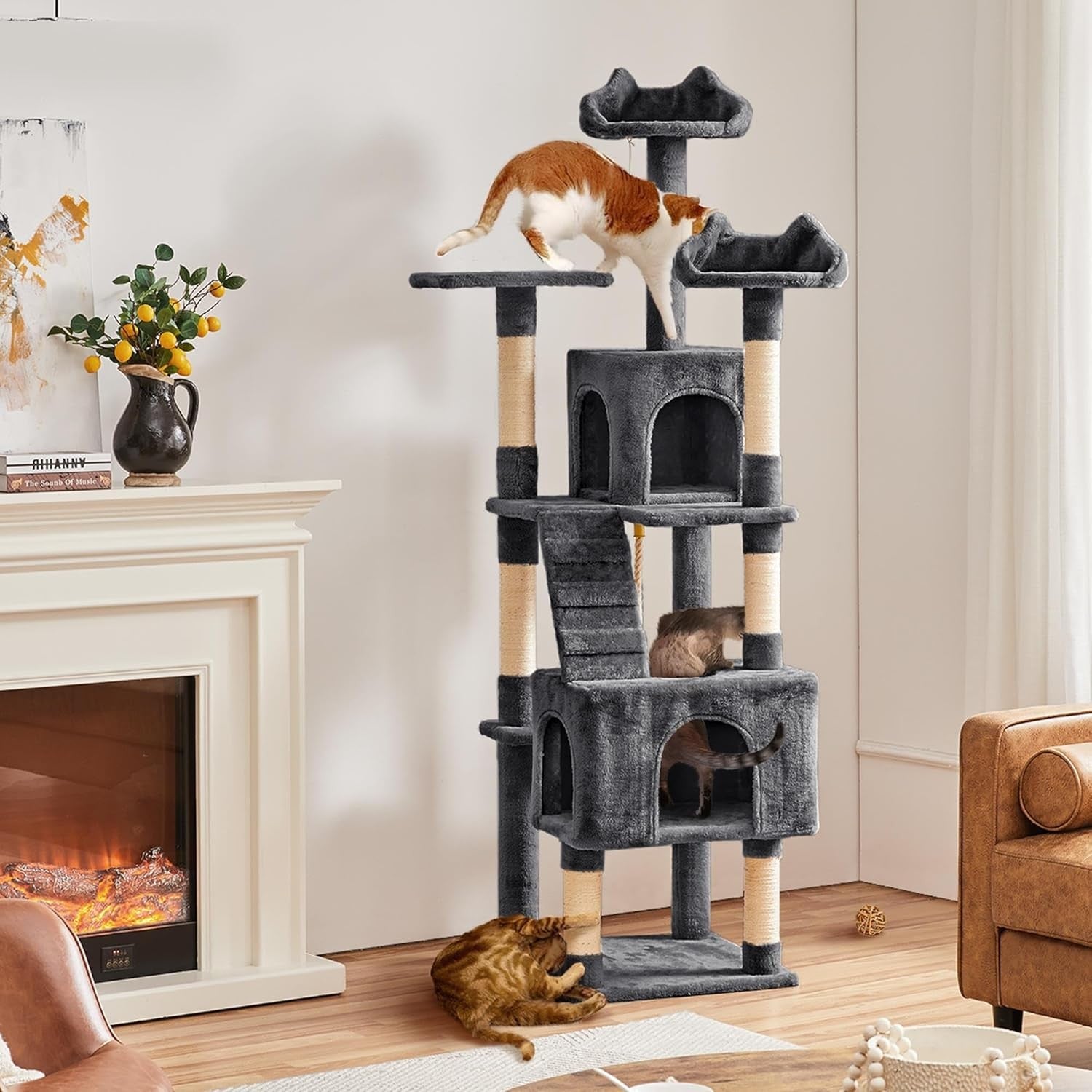 182cm Large Cat Tree Tower Dark Grey Multi Level Condo Scratching Posts