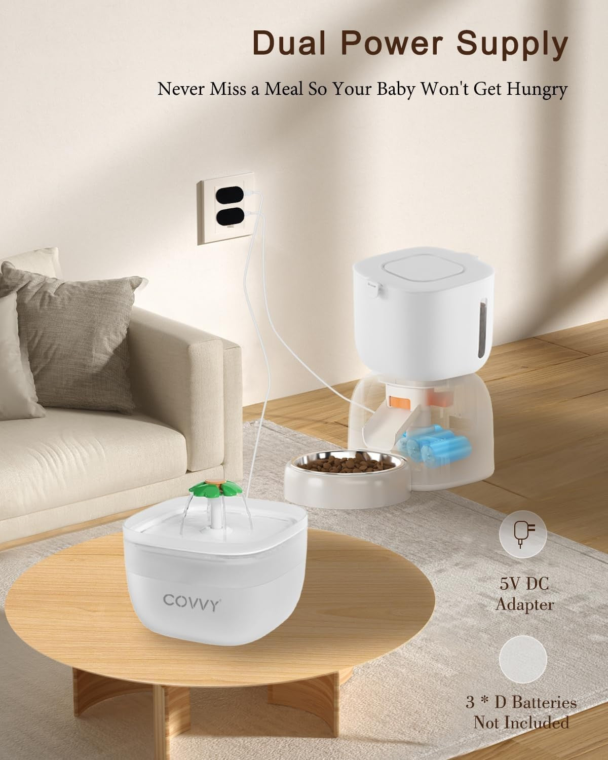 Automatic Pet Feeder & Water Fountain 3L Food 2L Water LCD Timer