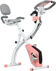 Pink 3-in-1 Folding Exercise Bike Magnetic Resistance LCD Pulse & Bands