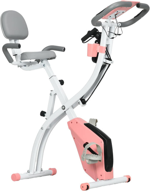 Pink 3-in-1 Folding Exercise Bike Magnetic Resistance LCD Pulse & Bands