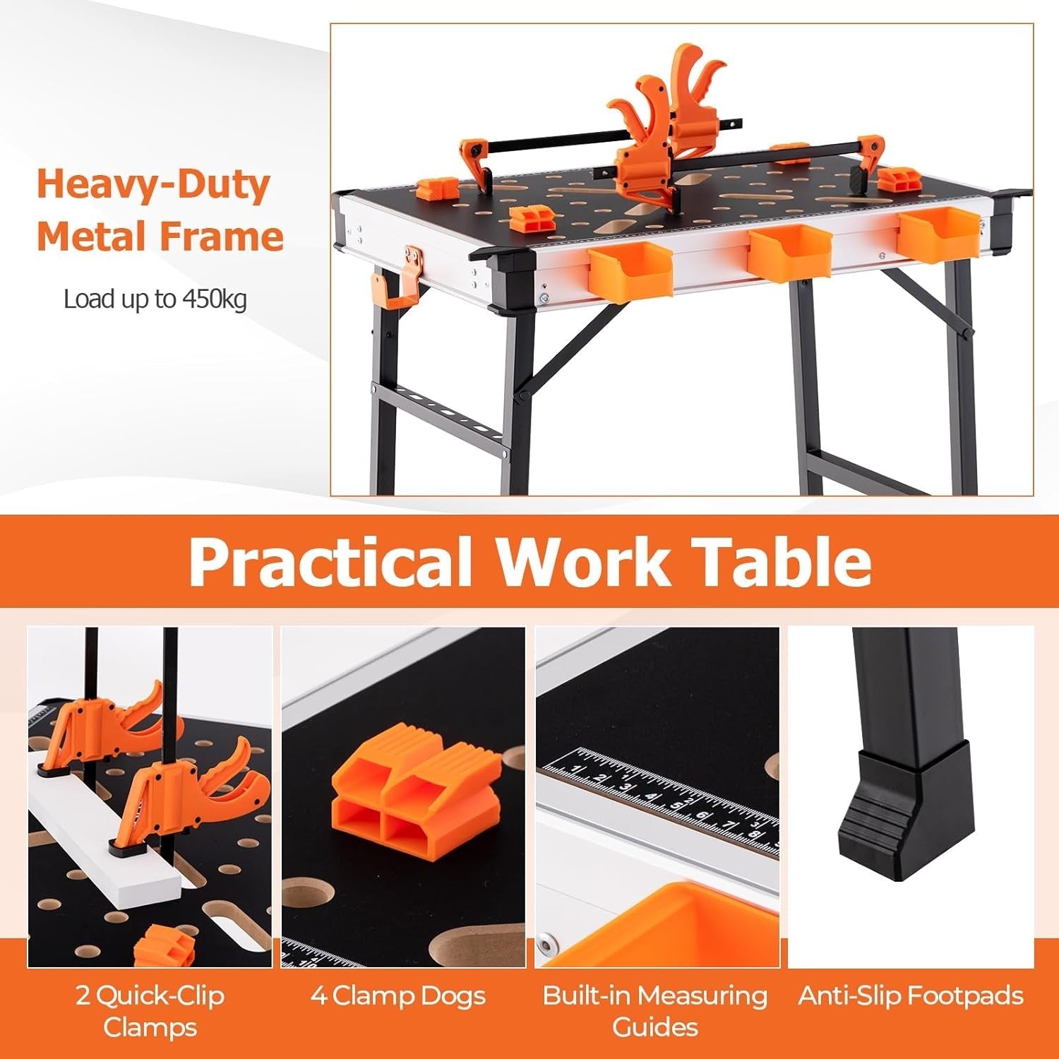 Folding Workbench 450kg Heavy Duty Table w/ Clamps Tool Boxes Portable 85x60