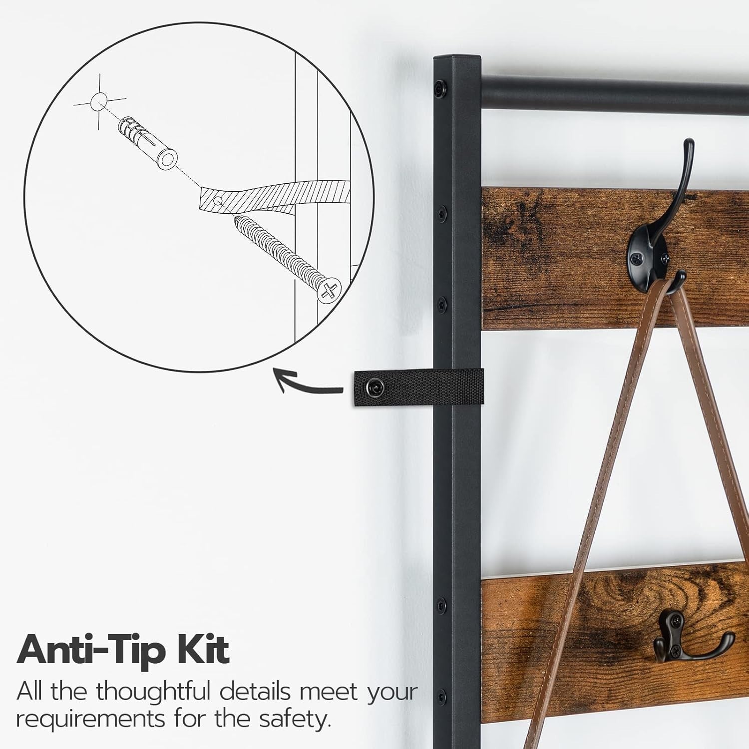 Industrial Coat Rack with Shoe Storage – 9 Hooks, Hall Tree Stand 190cm