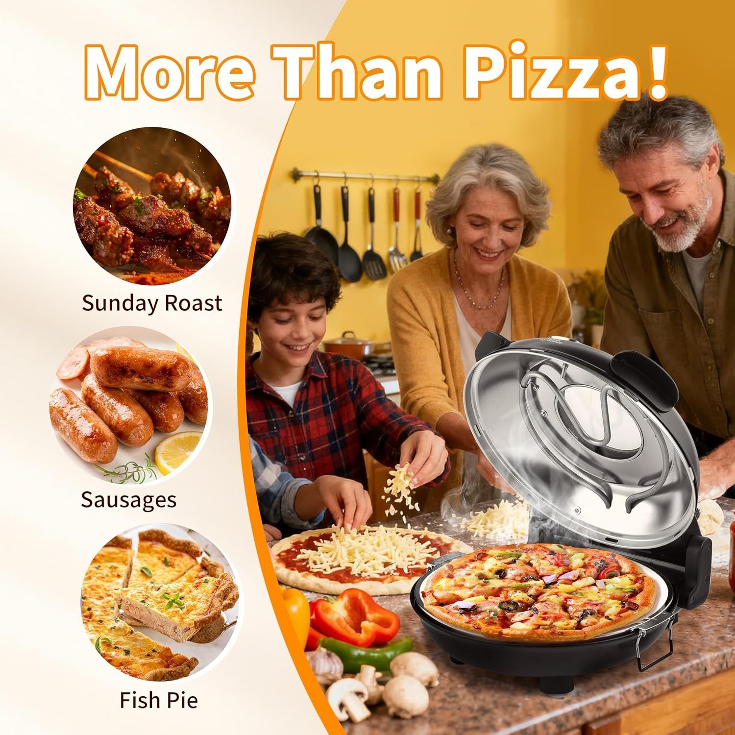 31cm Electric Pizza Oven 1200W Dual Temp Stone Base Fast Heat Black