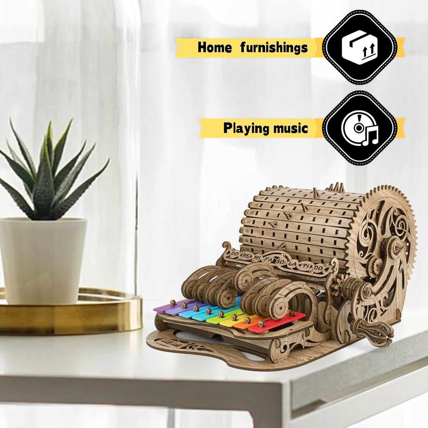 Hand Cranked 3D Wooden Piano Puzzle Kit, Mechanical Music Model, DIY Craft